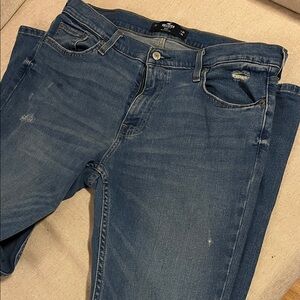 Hollister 34x34 Men's Slim Stretch Denim Jeans - Medium Blue Wash